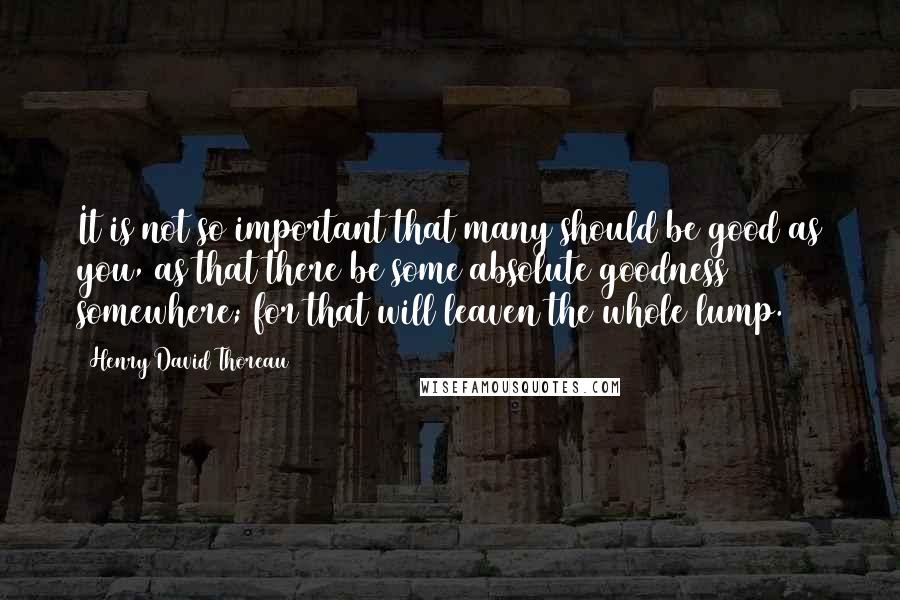 Henry David Thoreau Quotes: It is not so important that many should be good as you, as that there be some absolute goodness somewhere; for that will leaven the whole lump.