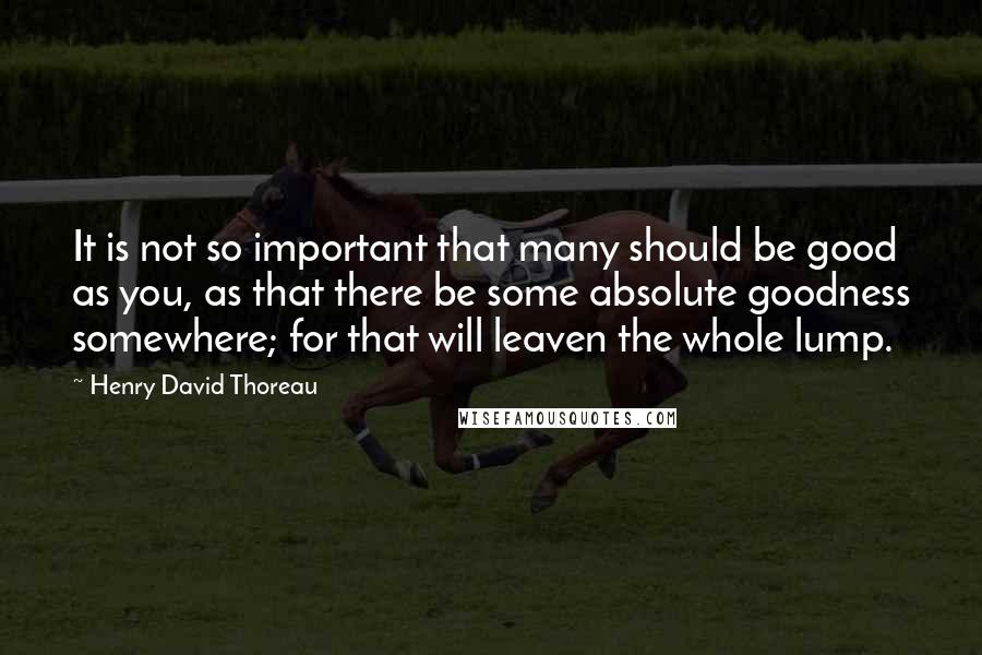 Henry David Thoreau Quotes: It is not so important that many should be good as you, as that there be some absolute goodness somewhere; for that will leaven the whole lump.