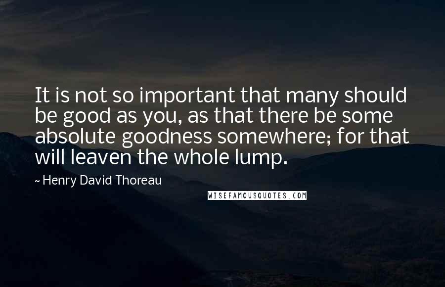 Henry David Thoreau Quotes: It is not so important that many should be good as you, as that there be some absolute goodness somewhere; for that will leaven the whole lump.