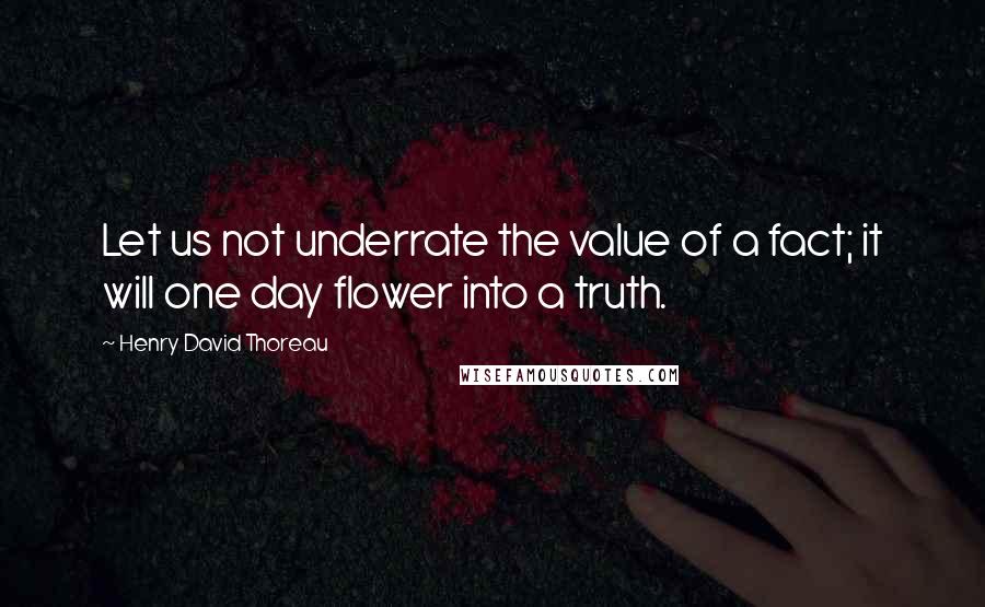 Henry David Thoreau Quotes: Let us not underrate the value of a fact; it will one day flower into a truth.