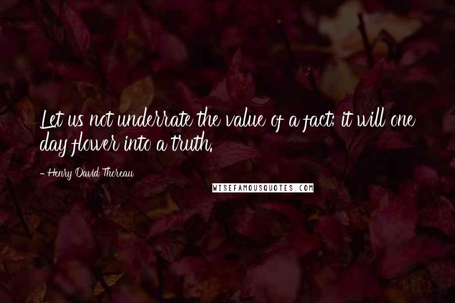 Henry David Thoreau Quotes: Let us not underrate the value of a fact; it will one day flower into a truth.
