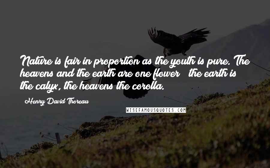 Henry David Thoreau Quotes: Nature is fair in proportion as the youth is pure. The heavens and the earth are one flower ; the earth is the calyx, the heavens the corolla.