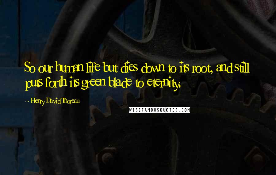 Henry David Thoreau Quotes: So our human life but dies down to its root, and still puts forth its green blade to eternity.