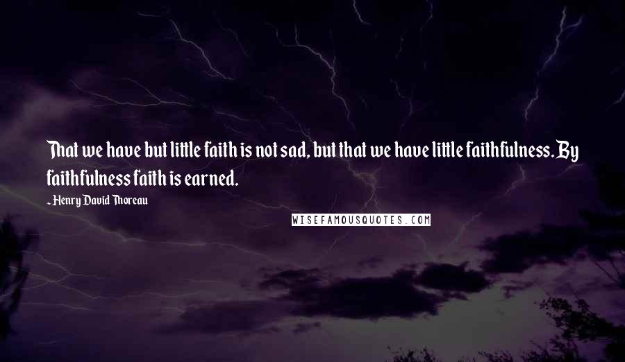 Henry David Thoreau Quotes: That we have but little faith is not sad, but that we have little faithfulness. By faithfulness faith is earned.