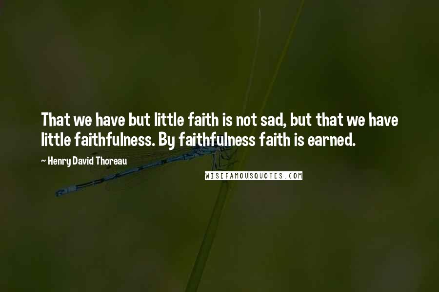 Henry David Thoreau Quotes: That we have but little faith is not sad, but that we have little faithfulness. By faithfulness faith is earned.