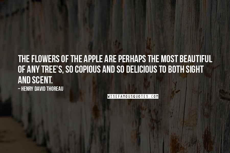 Henry David Thoreau Quotes: The flowers of the apple are perhaps the most beautiful of any tree's, so copious and so delicious to both sight and scent.