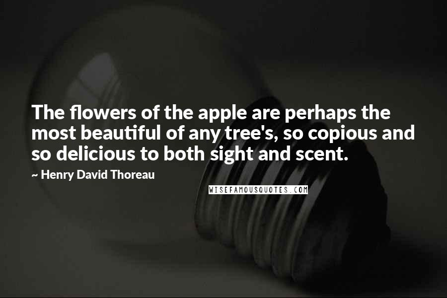 Henry David Thoreau Quotes: The flowers of the apple are perhaps the most beautiful of any tree's, so copious and so delicious to both sight and scent.