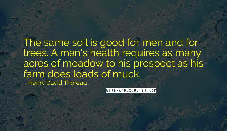 Henry David Thoreau Quotes: The same soil is good for men and for trees. A man's health requires as many acres of meadow to his prospect as his farm does loads of muck.