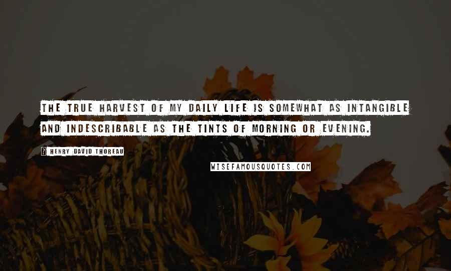 Henry David Thoreau Quotes: The true harvest of my daily life is somewhat as intangible and indescribable as the tints of morning or evening.