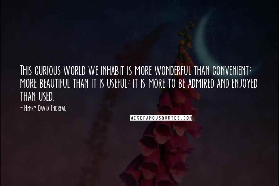 Henry David Thoreau Quotes: This curious world we inhabit is more wonderful than convenient; more beautiful than it is useful; it is more to be admired and enjoyed than used.