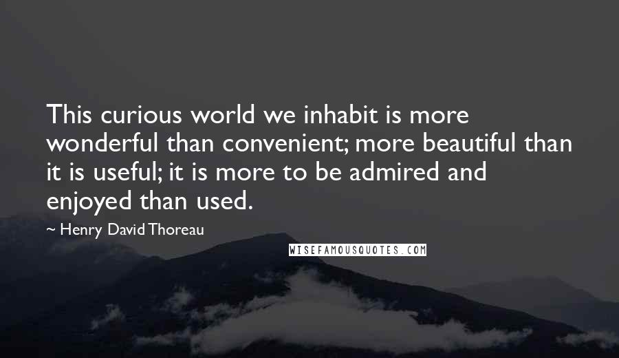 Henry David Thoreau Quotes: This curious world we inhabit is more wonderful than convenient; more beautiful than it is useful; it is more to be admired and enjoyed than used.