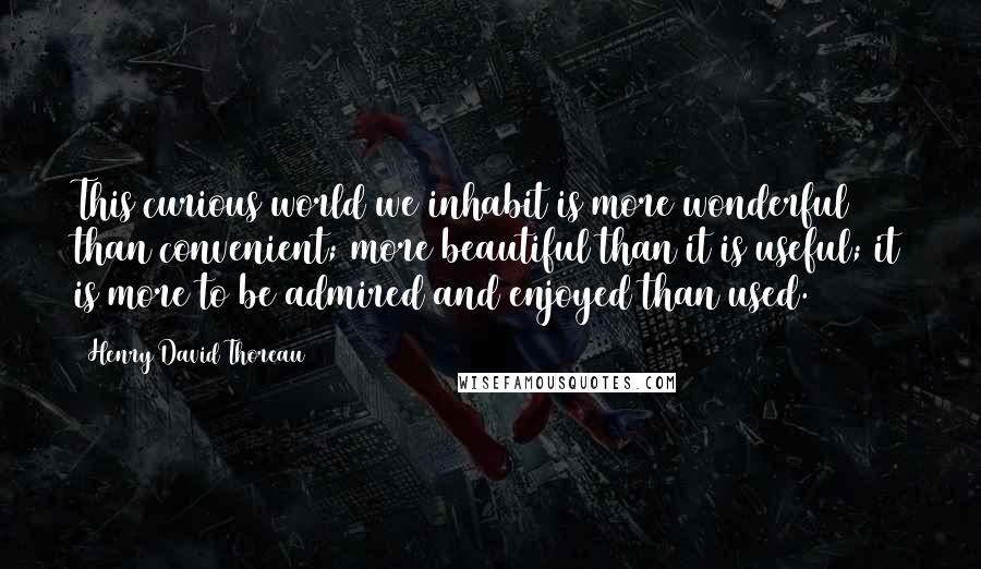 Henry David Thoreau Quotes: This curious world we inhabit is more wonderful than convenient; more beautiful than it is useful; it is more to be admired and enjoyed than used.