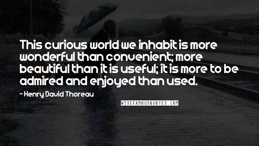 Henry David Thoreau Quotes: This curious world we inhabit is more wonderful than convenient; more beautiful than it is useful; it is more to be admired and enjoyed than used.