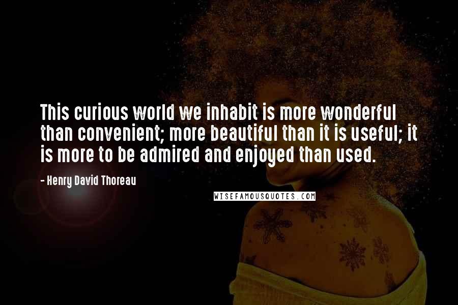 Henry David Thoreau Quotes: This curious world we inhabit is more wonderful than convenient; more beautiful than it is useful; it is more to be admired and enjoyed than used.