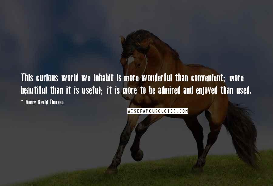 Henry David Thoreau Quotes: This curious world we inhabit is more wonderful than convenient; more beautiful than it is useful; it is more to be admired and enjoyed than used.