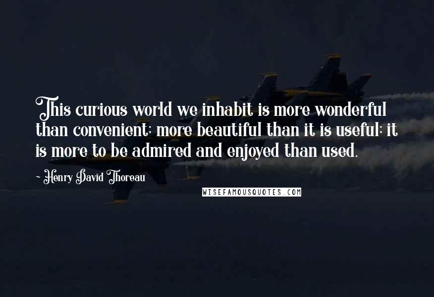 Henry David Thoreau Quotes: This curious world we inhabit is more wonderful than convenient; more beautiful than it is useful; it is more to be admired and enjoyed than used.