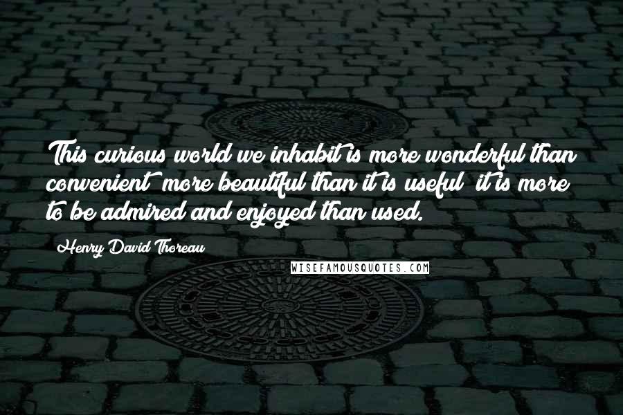 Henry David Thoreau Quotes: This curious world we inhabit is more wonderful than convenient; more beautiful than it is useful; it is more to be admired and enjoyed than used.