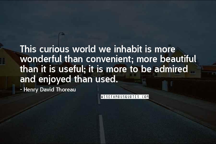 Henry David Thoreau Quotes: This curious world we inhabit is more wonderful than convenient; more beautiful than it is useful; it is more to be admired and enjoyed than used.