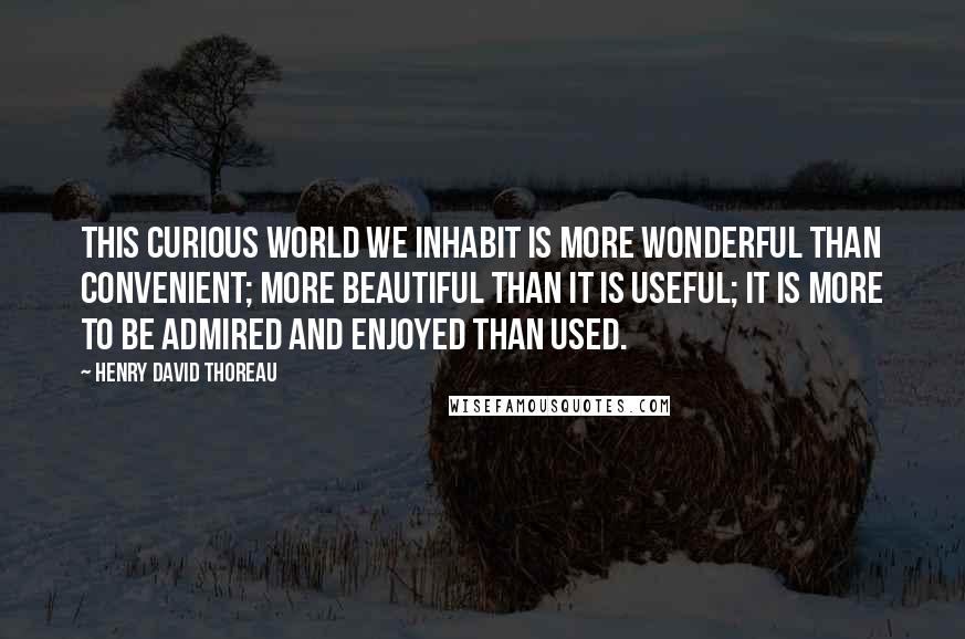 Henry David Thoreau Quotes: This curious world we inhabit is more wonderful than convenient; more beautiful than it is useful; it is more to be admired and enjoyed than used.