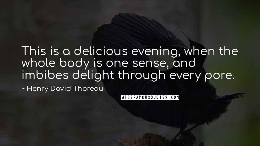 Henry David Thoreau Quotes: This is a delicious evening, when the whole body is one sense, and imbibes delight through every pore.