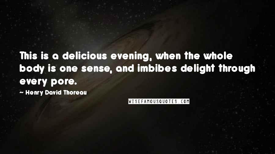 Henry David Thoreau Quotes: This is a delicious evening, when the whole body is one sense, and imbibes delight through every pore.