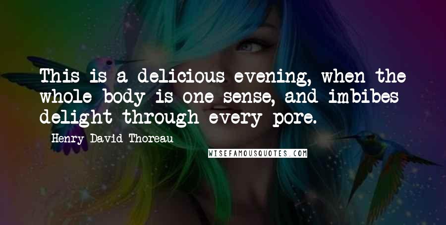 Henry David Thoreau Quotes: This is a delicious evening, when the whole body is one sense, and imbibes delight through every pore.