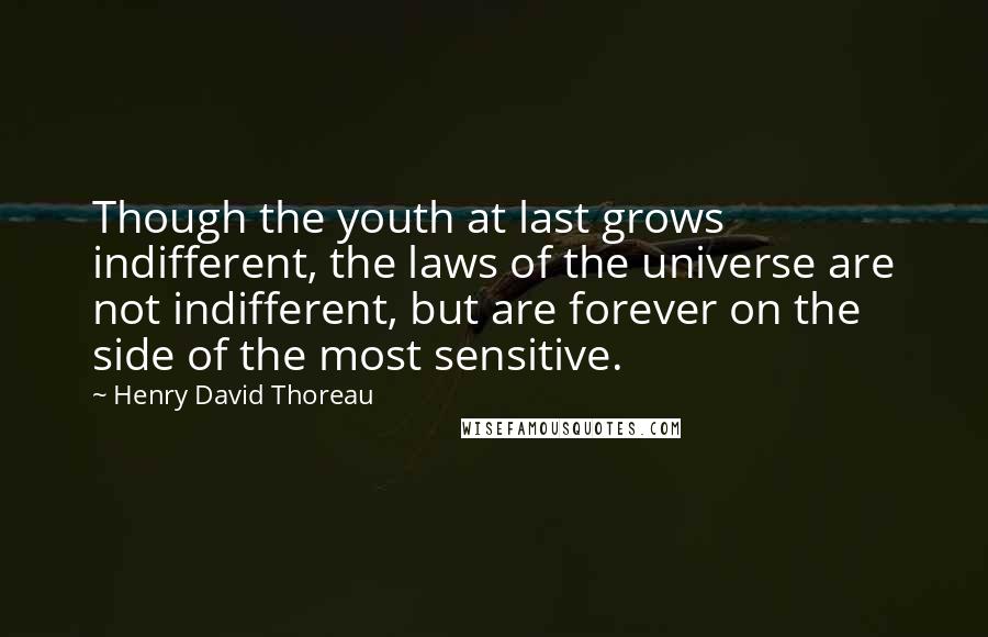 Henry David Thoreau Quotes: Though the youth at last grows indifferent, the laws of the universe are not indifferent, but are forever on the side of the most sensitive.