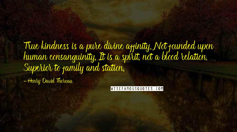 Henry David Thoreau Quotes: True kindness is a pure divine affinity, Not founded upon human consanguinity. It is a spirit, not a blood relation, Superior to family and station.