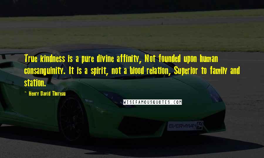 Henry David Thoreau Quotes: True kindness is a pure divine affinity, Not founded upon human consanguinity. It is a spirit, not a blood relation, Superior to family and station.
