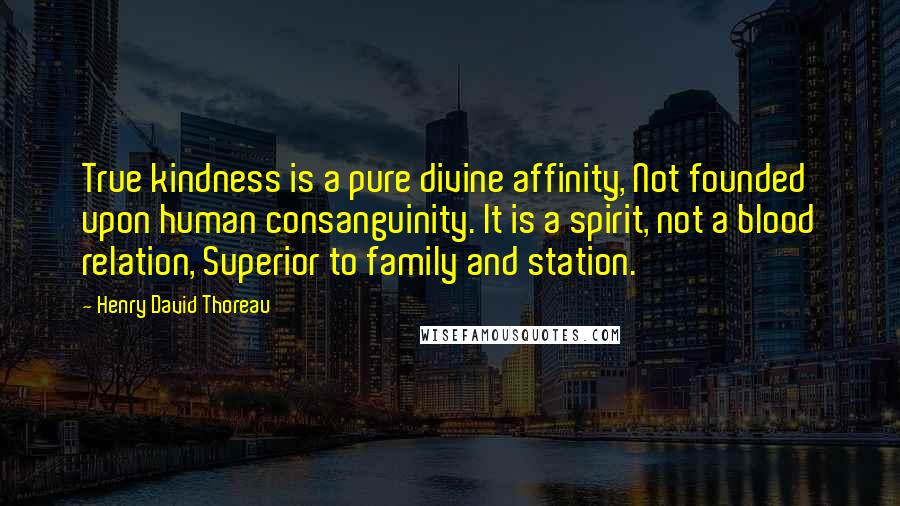 Henry David Thoreau Quotes: True kindness is a pure divine affinity, Not founded upon human consanguinity. It is a spirit, not a blood relation, Superior to family and station.