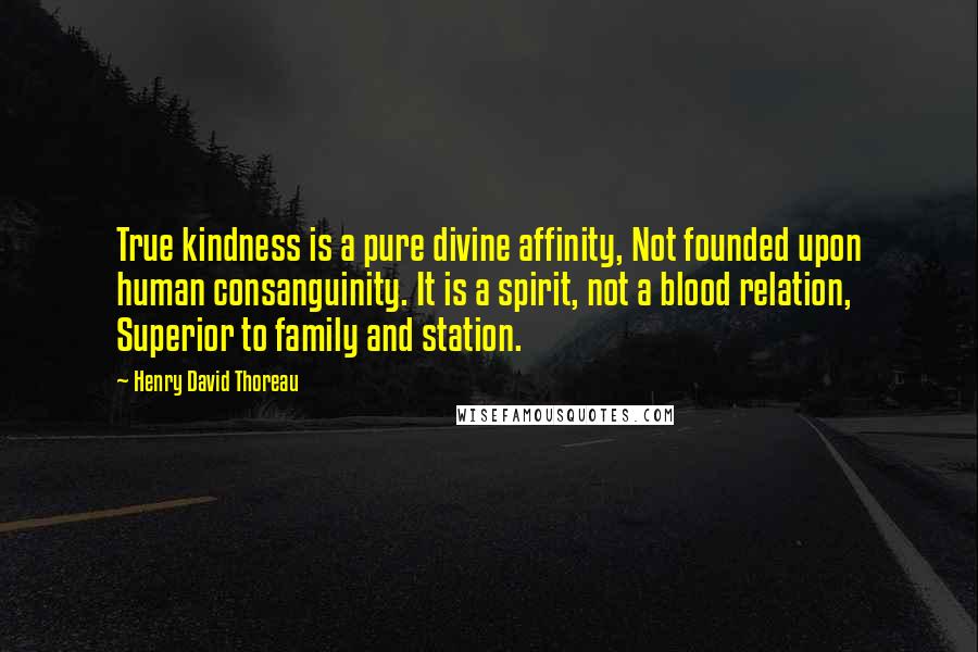 Henry David Thoreau Quotes: True kindness is a pure divine affinity, Not founded upon human consanguinity. It is a spirit, not a blood relation, Superior to family and station.