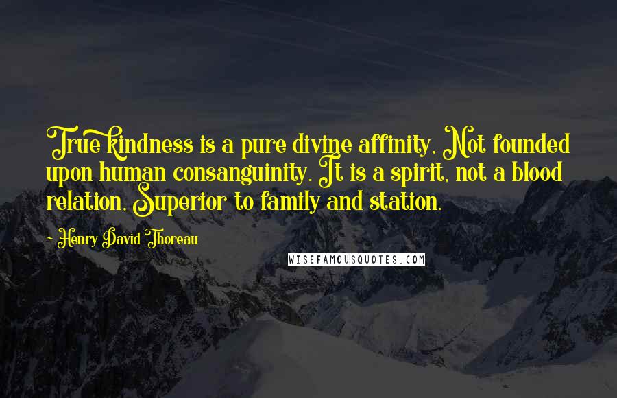 Henry David Thoreau Quotes: True kindness is a pure divine affinity, Not founded upon human consanguinity. It is a spirit, not a blood relation, Superior to family and station.