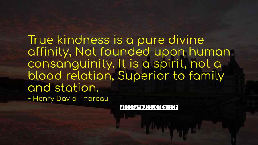 Henry David Thoreau Quotes: True kindness is a pure divine affinity, Not founded upon human consanguinity. It is a spirit, not a blood relation, Superior to family and station.