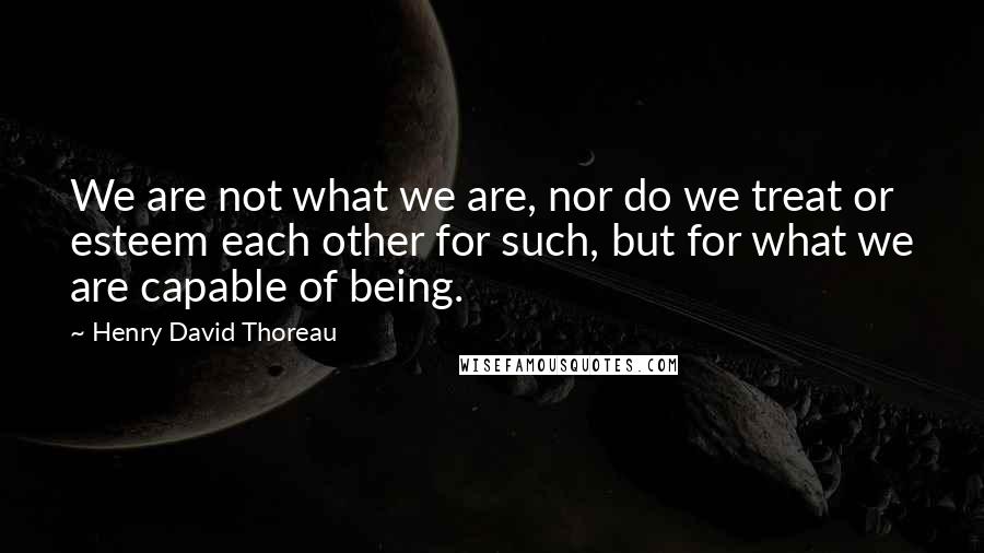 Henry David Thoreau Quotes: We are not what we are, nor do we treat or esteem each other for such, but for what we are capable of being.