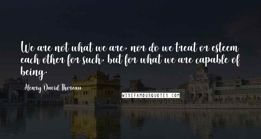 Henry David Thoreau Quotes: We are not what we are, nor do we treat or esteem each other for such, but for what we are capable of being.