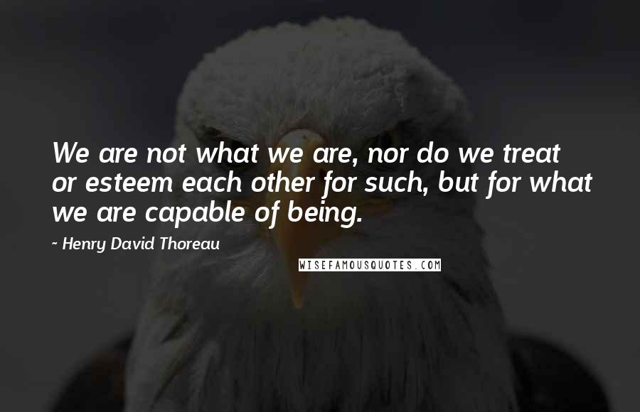 Henry David Thoreau Quotes: We are not what we are, nor do we treat or esteem each other for such, but for what we are capable of being.