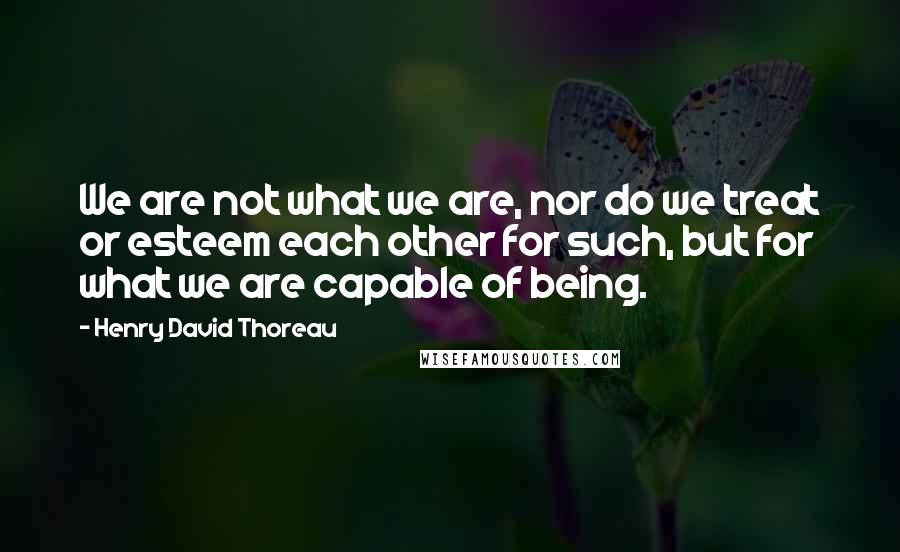 Henry David Thoreau Quotes: We are not what we are, nor do we treat or esteem each other for such, but for what we are capable of being.
