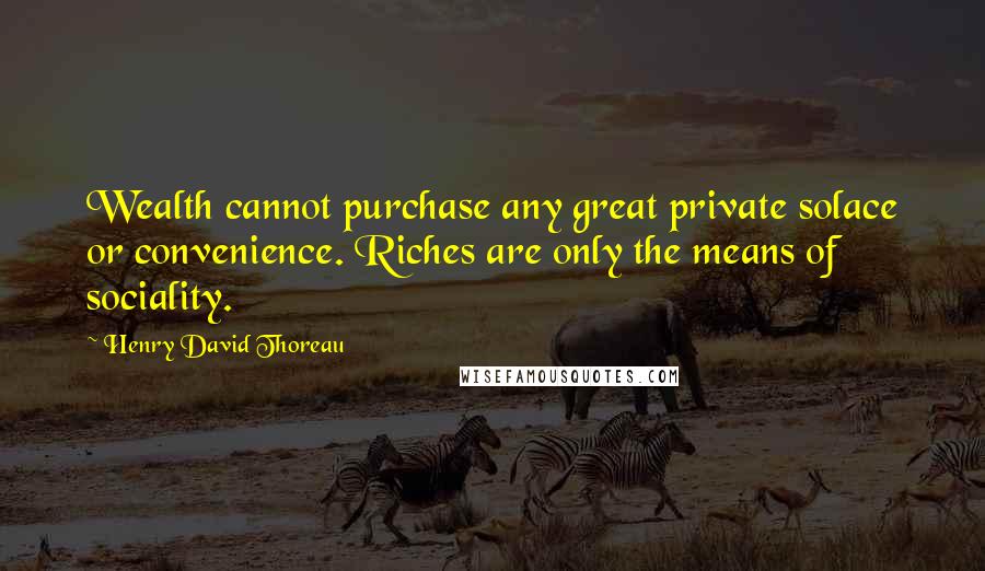 Henry David Thoreau Quotes: Wealth cannot purchase any great private solace or convenience. Riches are only the means of sociality.