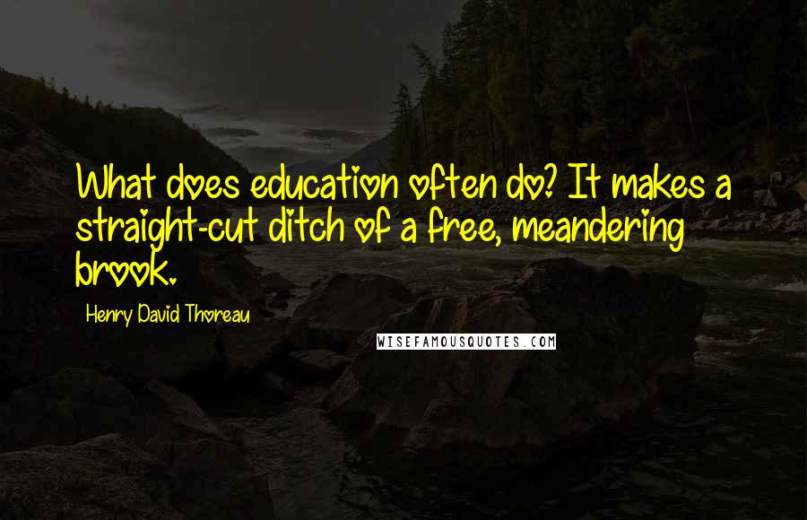 Henry David Thoreau Quotes: What does education often do? It makes a straight-cut ditch of a free, meandering brook.