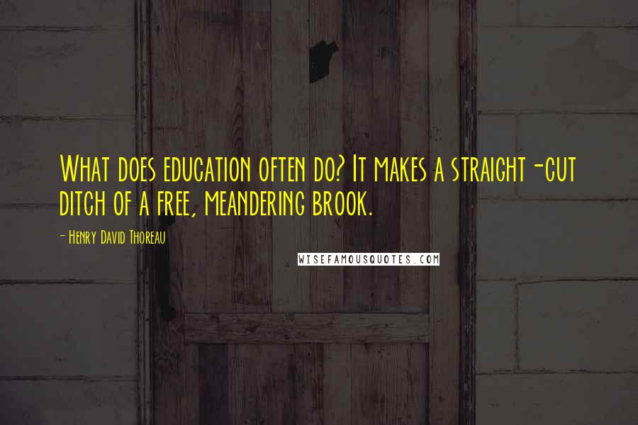 Henry David Thoreau Quotes: What does education often do? It makes a straight-cut ditch of a free, meandering brook.