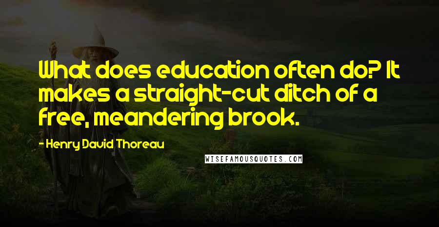 Henry David Thoreau Quotes: What does education often do? It makes a straight-cut ditch of a free, meandering brook.