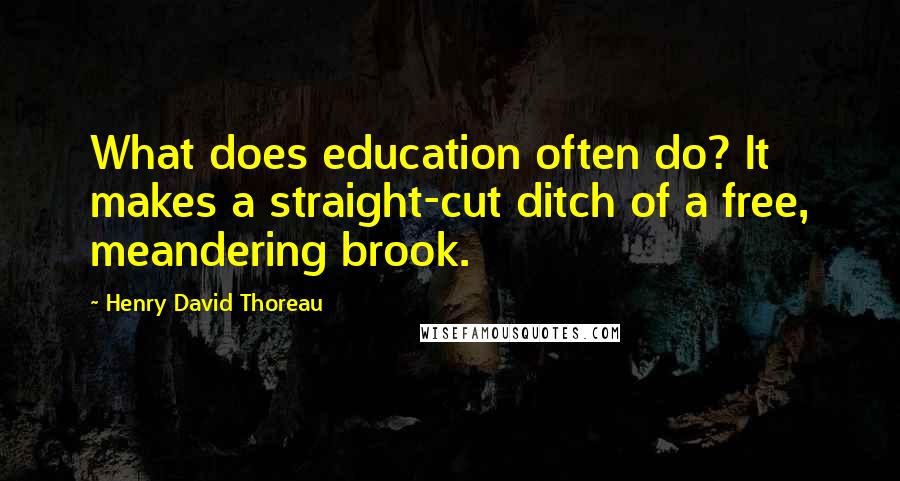 Henry David Thoreau Quotes: What does education often do? It makes a straight-cut ditch of a free, meandering brook.