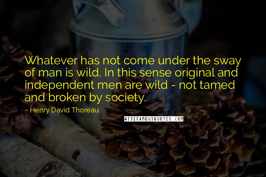 Henry David Thoreau Quotes: Whatever has not come under the sway of man is wild. In this sense original and independent men are wild - not tamed and broken by society.