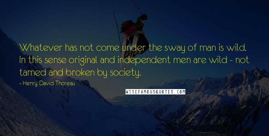 Henry David Thoreau Quotes: Whatever has not come under the sway of man is wild. In this sense original and independent men are wild - not tamed and broken by society.