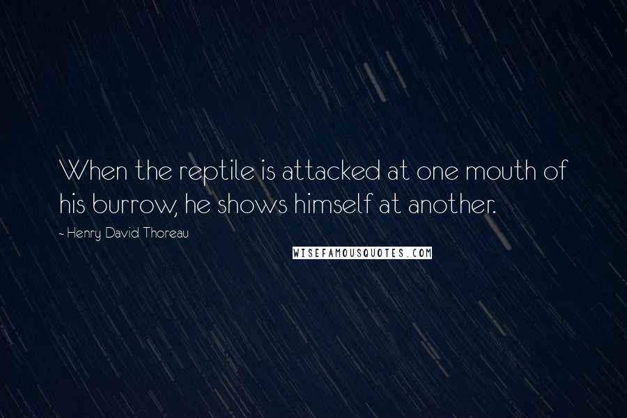 Henry David Thoreau Quotes: When the reptile is attacked at one mouth of his burrow, he shows himself at another.