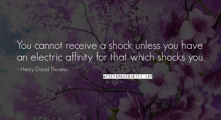 Henry David Thoreau Quotes: You cannot receive a shock unless you have an electric affinity for that which shocks you.