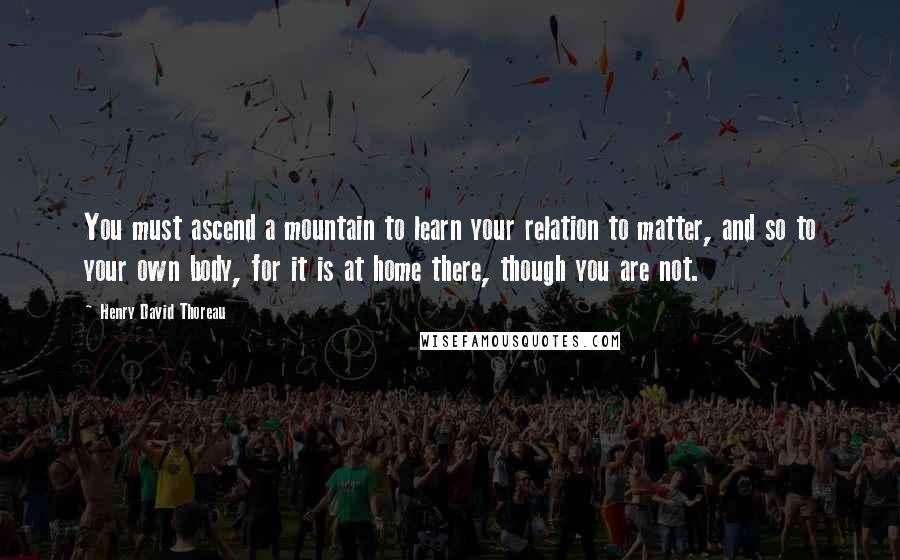 Henry David Thoreau Quotes: You must ascend a mountain to learn your relation to matter, and so to your own body, for it is at home there, though you are not.