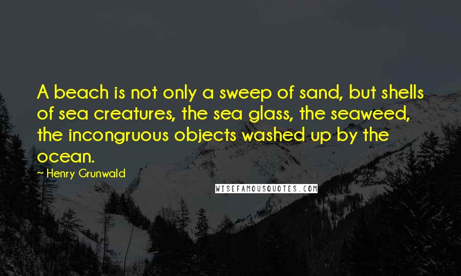 Henry Grunwald Quotes: A beach is not only a sweep of sand, but shells of sea creatures, the sea glass, the seaweed, the incongruous objects washed up by the ocean.