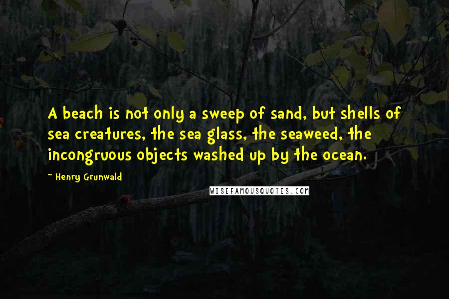 Henry Grunwald Quotes: A beach is not only a sweep of sand, but shells of sea creatures, the sea glass, the seaweed, the incongruous objects washed up by the ocean.