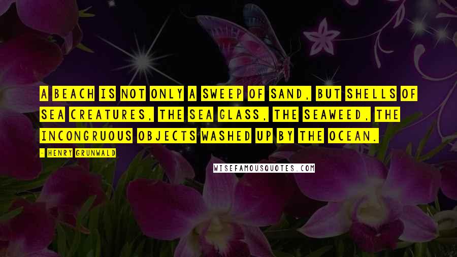 Henry Grunwald Quotes: A beach is not only a sweep of sand, but shells of sea creatures, the sea glass, the seaweed, the incongruous objects washed up by the ocean.